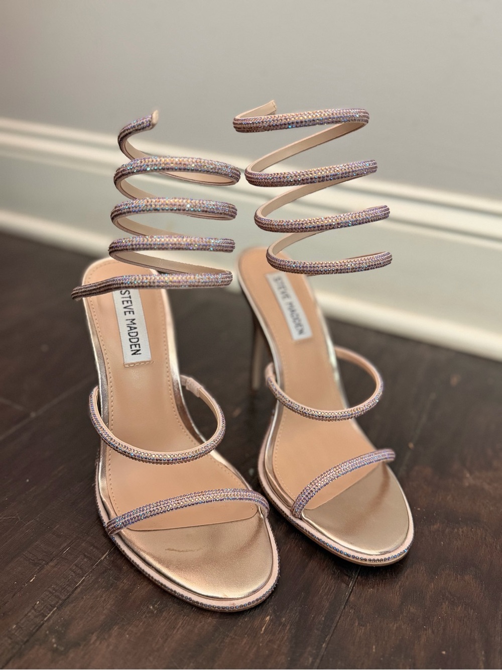 Steve Madden Iridescent Rose Spiral-Strap Heels
